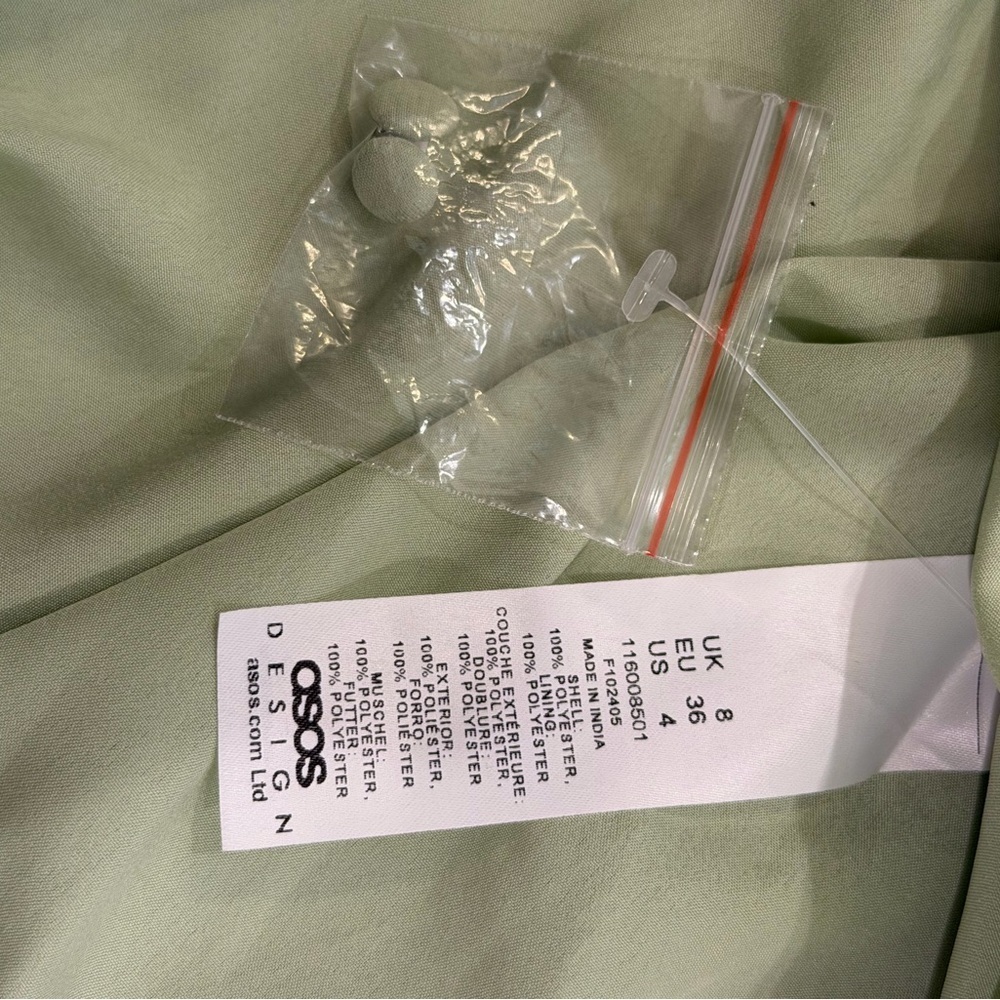 ASOS Sage Green Dobby Pleated Mini Dress Fairycore Forest Pixie Vibe NWT Size 4 - Picture 13 of 14